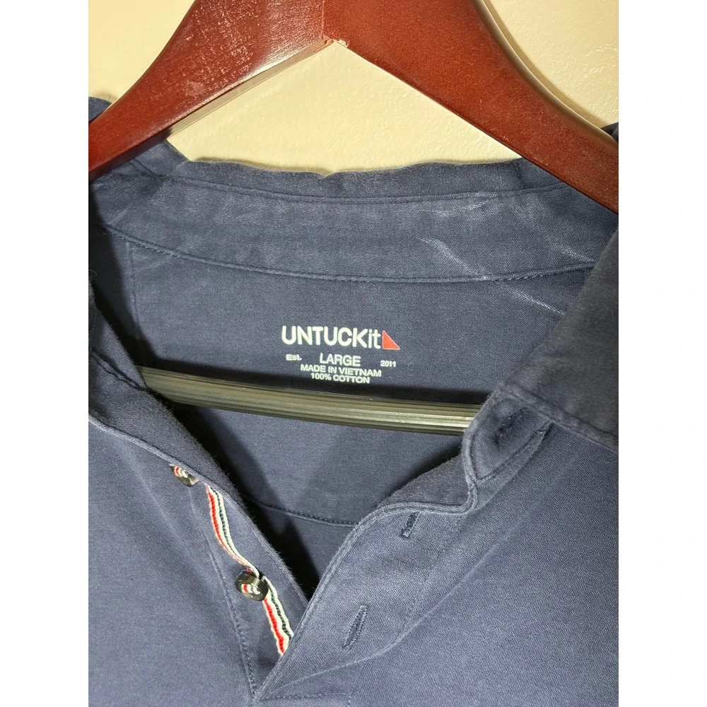 UNTUCKit Mens Long Sleeve Polo Shirt Navy Blue Cotton Casual Size Large